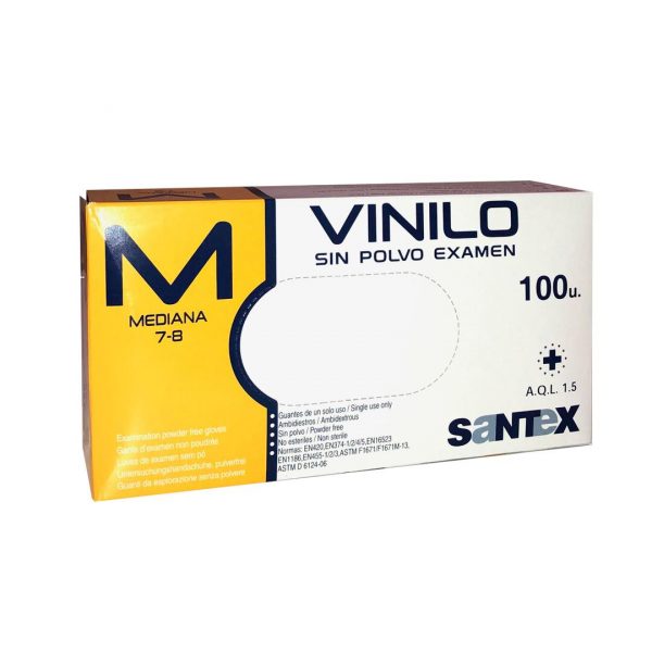 Guantes vinilo sin polvo examen M 100 ud